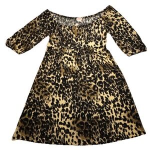 Candies Leopard Print Empire Waist Mini Dress Small Brown Black 3/4 Sleeve 76755